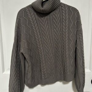 Gray Cable Knit Turtleneck Sweater